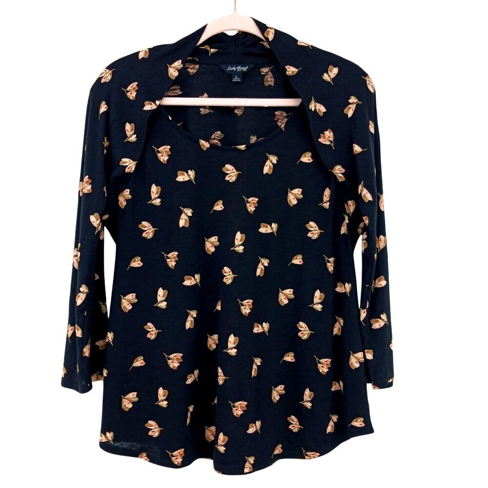 FINAL PRICE Lucky Brand Black Leaf Print Top Size Large